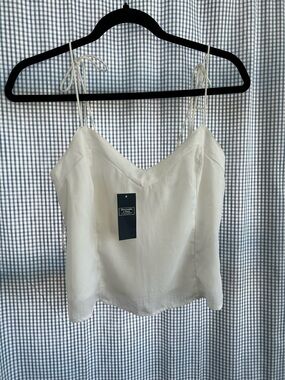 Abercrombie & Fitch White Satin V-Neck Tie-Strap Cami